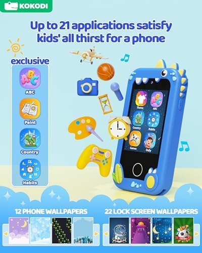 3 4 5 6 7 8 3-5 KOKODI Kids Smart Phone Toys, Birthday Gifts Idea Dinosaur Toys for Year Old Boys, Touchscreen HD