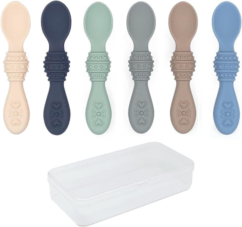 Elk and Friends Silicone Baby Spoons | Travel Case Included | First