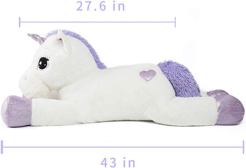 Tezituor 43'' Big Unicorn Plush Toy, Giant Stuffed Animals for Girls, White Unicorn Gifts