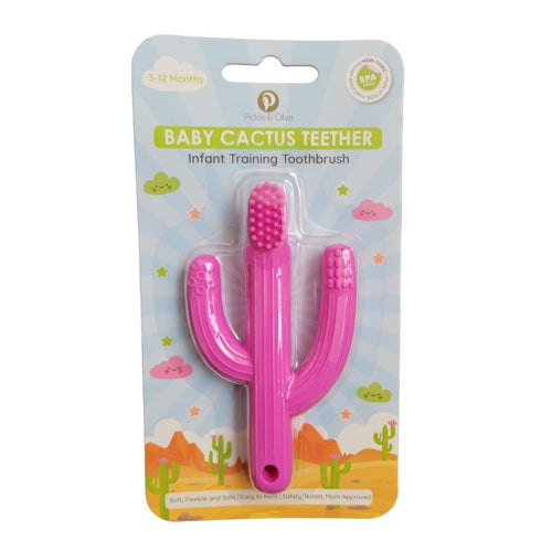 Baby Cactus Teether - Infant Training Toothbrush (Pink)