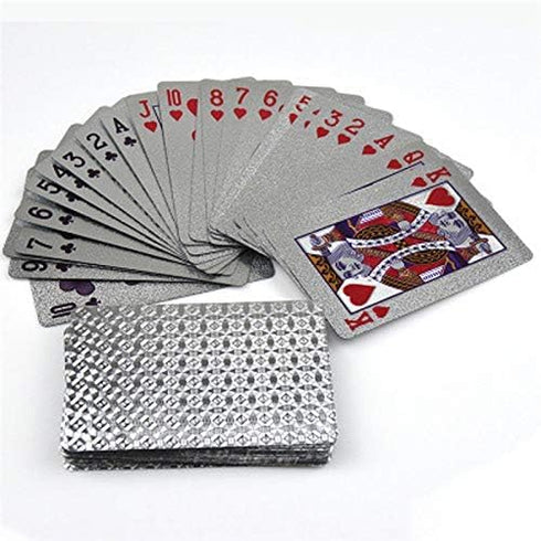 EAY Playing Cards Waterproof Plastic Poker Cards Luxury Sliver Foil Diamond Color Standard Size 52+2 Poker (Sliver)