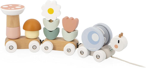Janod Snail Train - 2 Wagons and 10 Pieces Including Removable Rattle
