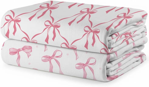 REZIPO 2 Pack 70% 30% 47 47 Inches Pink Bow Muslin Swaddle Blankets Bambo Cotton Breathable Receiving Blankets Newborn