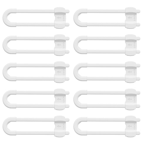 TERDEWE (10 pack 4 white) button Cabinet Locks, U-Shaped Proofing Drawers Safety Child Locks Adjustable