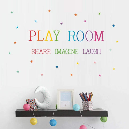 Playroom Share Imagine Laugh Wall Sticker, Colorful Stars Inspirational Quote Decals for Classroom Nursery
