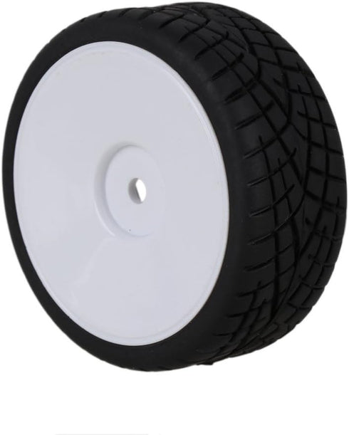 Mxfans White Plastic Smooth Flat Disc Wheel Rims + Striped Pattern Rubber Tires Tyres for RC 1:10 On Road Racing Car Spare Parts Set of 4 by Mxfans