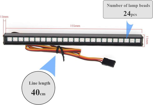 RC LED Light Bar Roof LED Lamp Kit, 20 Light Modes Control 155mm for 1/10 TRX-4 TRX-6 D90 HSP Redcat RC4WD Tamiya Axial