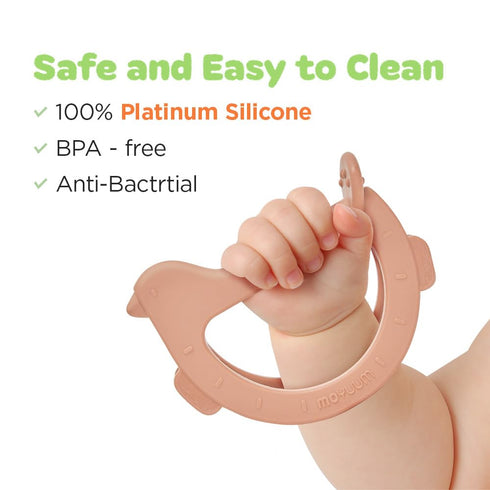 3+ Moyuum Silicone Swing Bird Teether Toy | Made in Korea, Provides Teething Relief, Wrist Teether is Easy to Grip