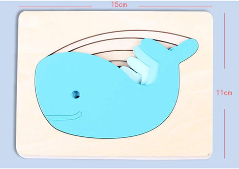 Kid Wooden Puzzles, Multi-Layered Gradient Whale Animal Puzzles, Cartoon 3D Jigsaw Brain Teaser Toys