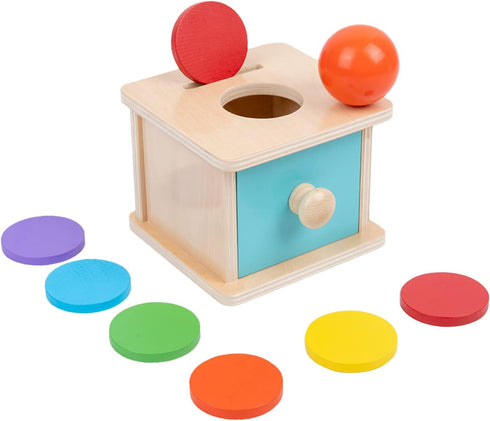 Adena Montessori Baby Toys Coin Box with Ball, Blue Door Great Gift for 6-12 Months 1-2 Years Old Toddlers