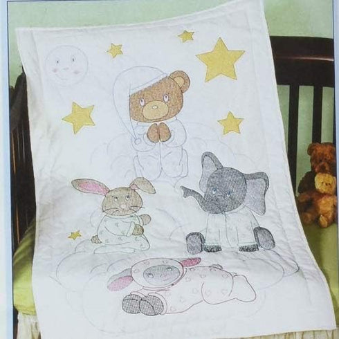 Jack Dempsey Needle Art Praying Bear and Friends Crib Quilt Top