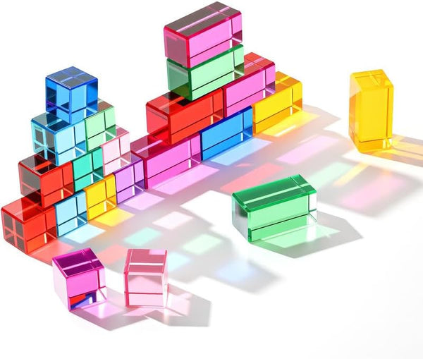 Meooeck 20 Pcs Acrylic Gem Cubes Blocks for Kids Translucent Rainbow Building