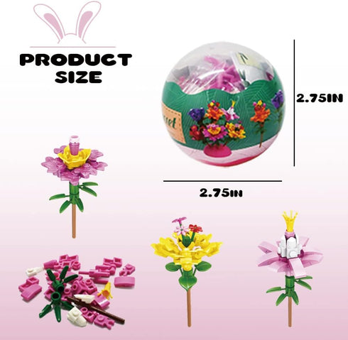 WODMAZ 12 Pcs Prefilled Easter Eggs with Bouquet Building Blocks, Surprise Flower Toys Set for Kids Easter Basket