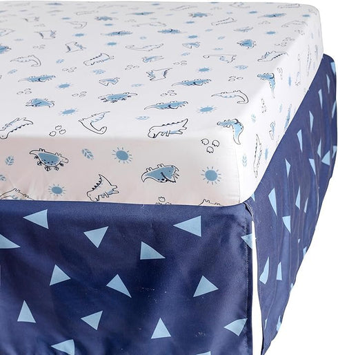 Set 3 Set Blue Dinosaur Crib Bedding for Baby Boy, Pieces Nursery Including Quilt/Fitted Sheet/Crib Skirt