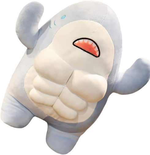 Toddmomy 1PCS Cute 3D Muscle Shark Plush Toy, Soft Stuffed Shark Animal Doll, Kawaii Hugging Pillow for Kids Xmas