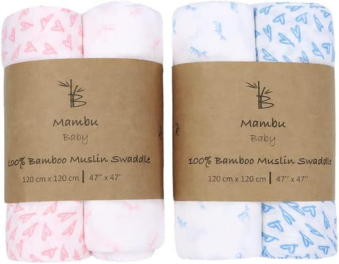 100% Pack 2 Baby Swaddle Blanket - Extra Soft Made of Viscose from Bamboo - Breathable Nursing Receiving Swaddle