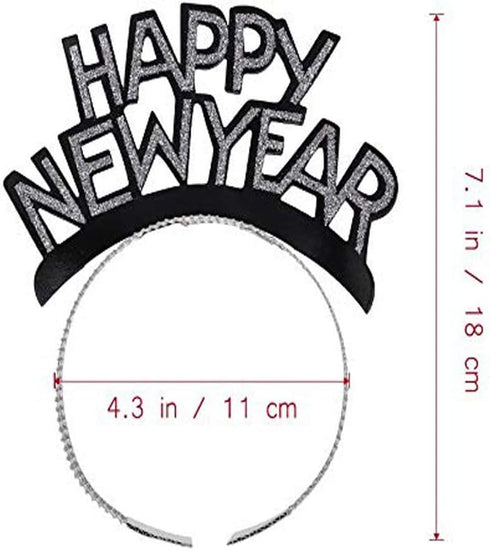 Soochat Happy New Year Headband Tiara, New Years Eve Party Supplies, Gold Silver Black (12 Pieces)
