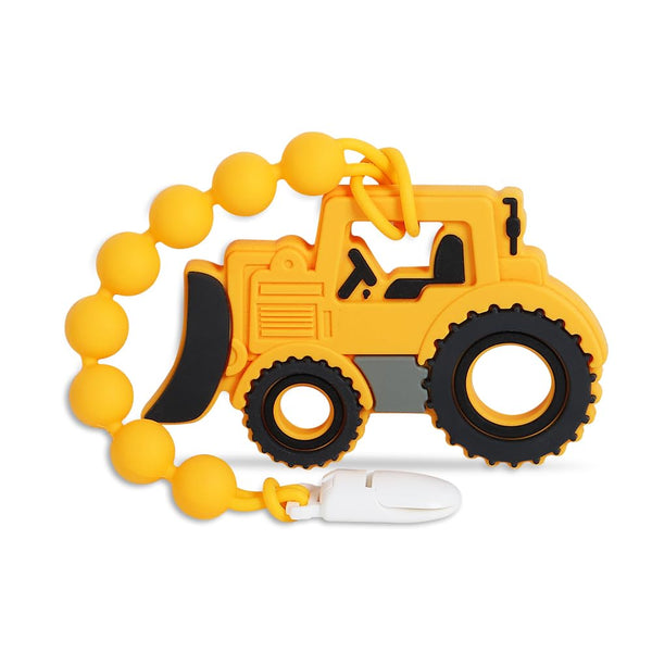 Baby Construction Vehicles Teething Toys,Food Grade Silicone Teether with One-Piece Pacifier Clip