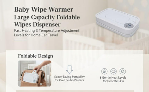 Generic Baby Wipe Warmer, Foldable Portable Wipes Dispenser with Smart Temperature Control Rapid Heating Safe
