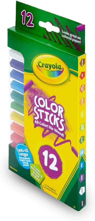 Crayola Woodless Colored Pencils Set for Kids, 12 Count, Non-Toxic, Fine Lines & Broad Strokes, Classroom Art Supplies