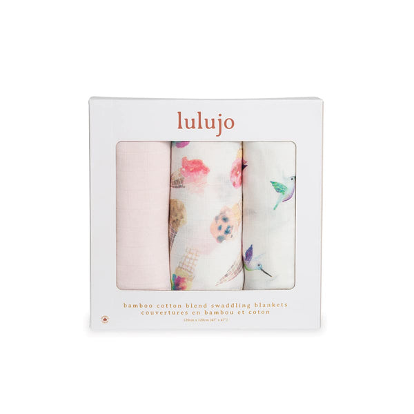 lulujo Baby Set of 3 Deluxe Muslin Swaddle Blankets, Pretty Pink 47