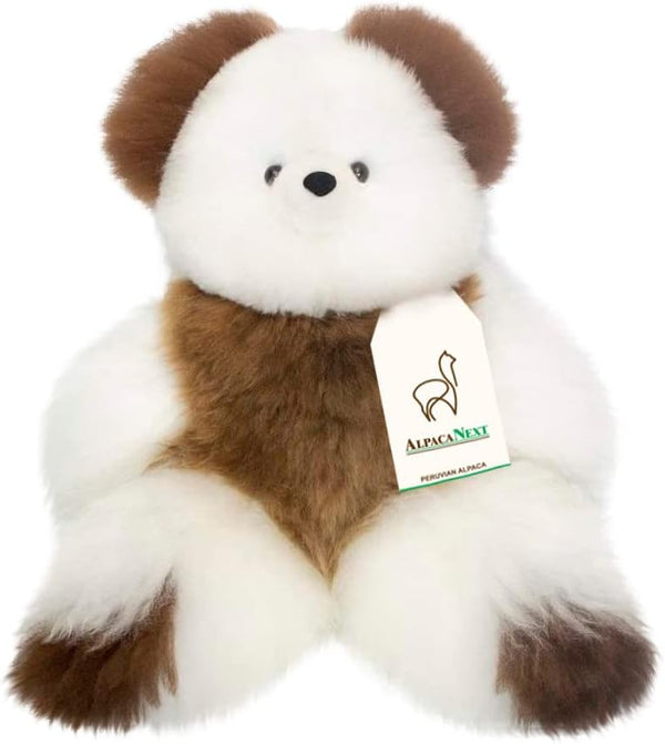 Soft and Cuddly Baby Alpaca Teddy Bear - 9 Inch Handmade Stuffed Animal in White & Brown Genuine Alpaca Fur