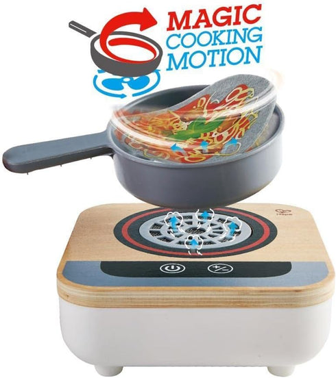 Playset Hape Fun Fan Fryer | Wooden Tabletop Stove with Fan, Kitchen for Preschoolers, Includes Salt and Pepper