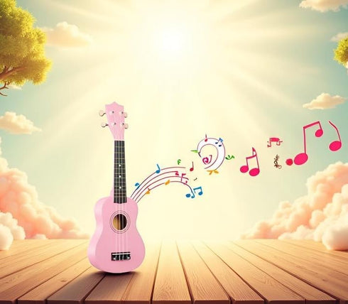 Akmiy 21 Inch 4 String Wooden Acoustic Guitar Ukulele Musical Instruments Perfect For Beginner (Pink)