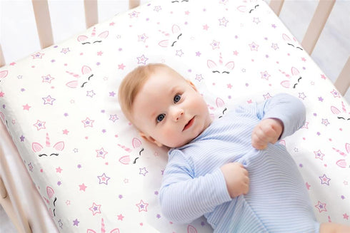 Jola's House 4 Pack Set Soft Baby Girl Crib Sheets for Standard Crib Mattress Unicron Rainbow Heart Cute Neutral