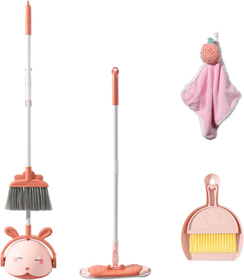 Kids Cleaning Toy Set, Mini Child Broom, Mop and Dustpan, 6pcs Little Housekeeping Helper Set for Toddler Age 1-5 (Pink)