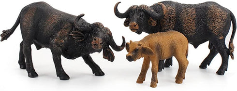 3 Pcs African Safari Bull Action Figure Toy, Realistic Buffalo Figurines Collection Playset Preschool Science Educational Learn Cognitive Props,