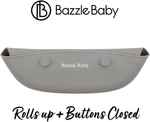 Bazzle Baby Silicone Bibs with Food Catcher - Waterproof 2-Pk, Rolls Up for Easy Travel and Storage