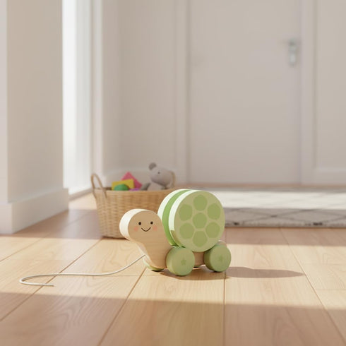 12m+ Pearhead Wooden Turtle Push and Pull Toy, Montessori Shake and Rattle Shell, Baby Walking and Gross Motor