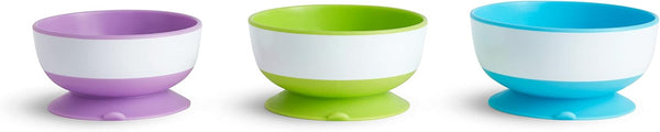 Munchkin Stay Put Suction Bowls, 3 Pack - Baby and Toddler, Blue/Green/Purple