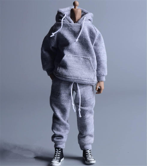 1/12 Scale Male Clothes, Men's Hoodie Pants for 6-Inch Male Action Figure Body Doll (Gray Color)
