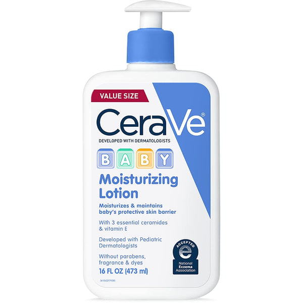 CeraVe Baby Lotion | Lightweight Baby Moisturizer with Ceramides, Niacinamide & Vitamin E | 16 Ounce, Free of