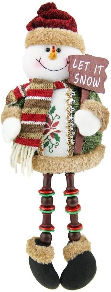 Greenery Christmas Snowman Plush Stuffed Toy - Standing Collectible Figurines for Indoor Table Display and Party