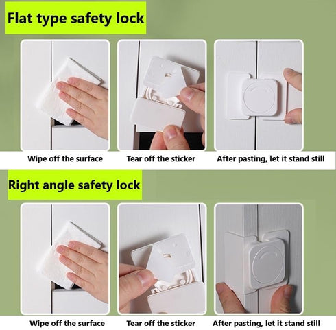 Cabinet Lock for Children - Safety Lock for Cabinets, Drawers, Refrigerators, Windows, Easy to Install (5 Flat Lock + 5