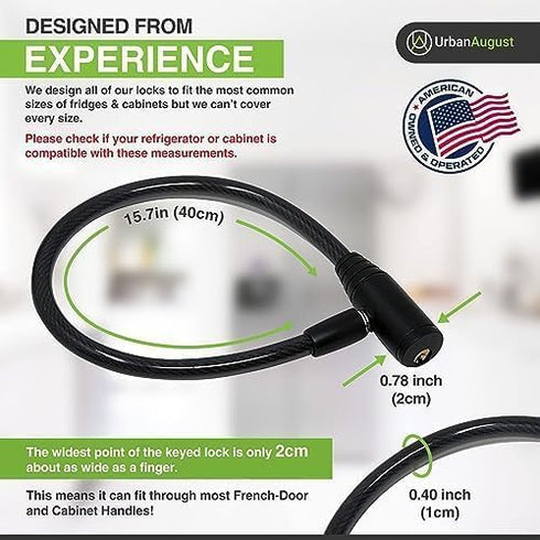 Urban August Child-Proof Refrigerator Lock for Kids & Adults, Lock for French Door Fridge and Cabinet (Regular, Black)