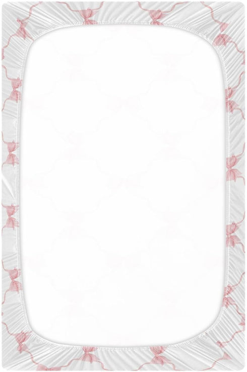 KICPOAY 39 27 Fitted Crib Sheets Trellis Bow Pink Checkered Stretchy Portable Playard Sheets for Baby Toddler
