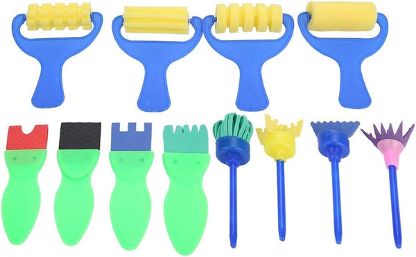 Keenso 12pcs Kids Painting Supply Brushes Sponge Paint Toy Drawing Set for Children's Play and Trap Observer