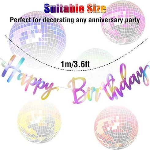 Tatuo Iridescent Happy Birthday Banner Sign, Changeable Garland Bunting Decoration, Silver Party Favor Supplies