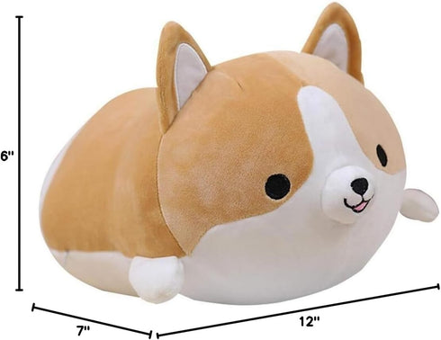 Corgi Dog Plush Pillow, Soft Shiba Inu Stuffed Animal Toys for Bed, Valentine, Kids Birthday, Christmas (Brown, 11.8