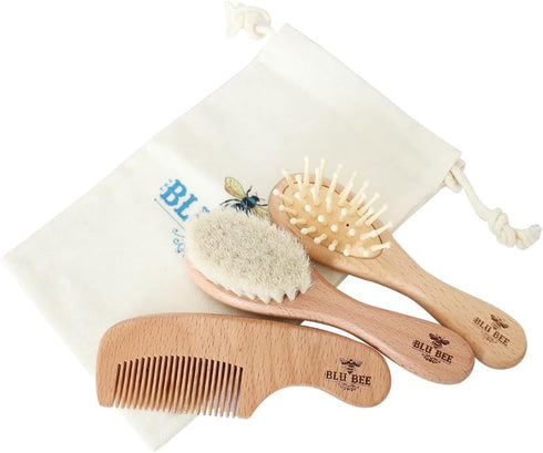 The Hat Pros Wooden Baby Hairbrush & Comb Set | Soft Goat