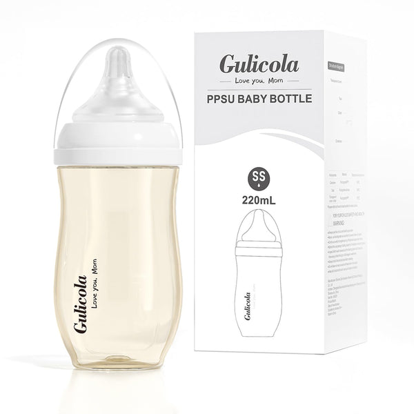 Gulicola Newborn Breastfeeding Baby Bottle with Extra Slow Flow Nipples, 0 Months+,