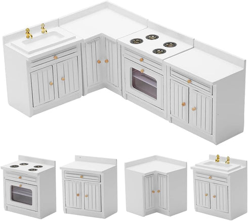 UZPDWK Wooden Dollhouse Miniature Furniture Kitchen Play Cabinet Fridge Set Freely Combined 1/12