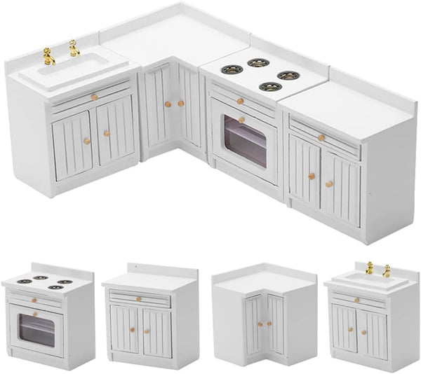 UZPDWK Wooden Dollhouse Miniature Furniture Kitchen Play Cabinet Fridge Set Freely Combined 1/12
