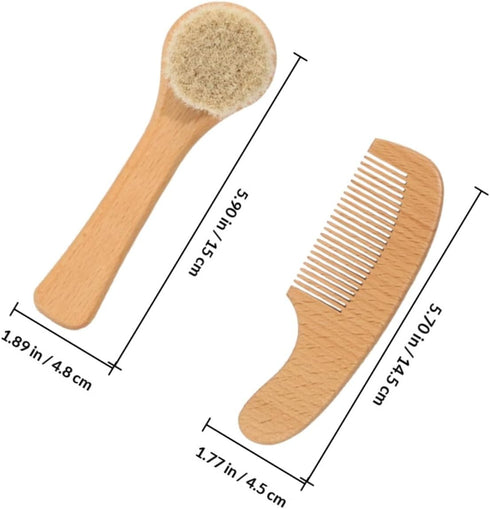 Set Grooming Kit with Soft Wool Scalp Brush and Comb for Newborns and Gentle Hair Care Bath and Massage Tool