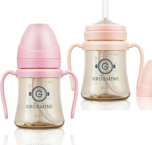 GROSMIMI PPSU Spill Proof Magic Sippy Cup 6 oz Bundle (Pink,Peach) 2 Pack