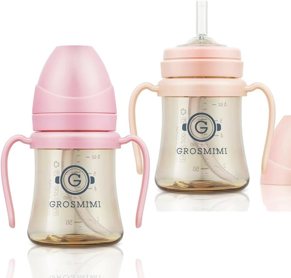 GROSMIMI PPSU Spill Proof Magic Sippy Cup 6 oz Bundle (Pink,Peach) 2 Pack